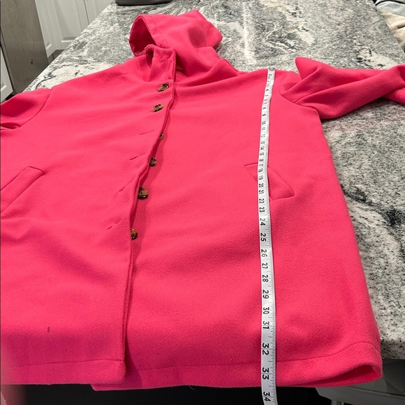 Vibrant Pink Hooded Cape Coat Size XL Barbie core Fall Dressy Pink lady Cotton - Picture 11 of 11